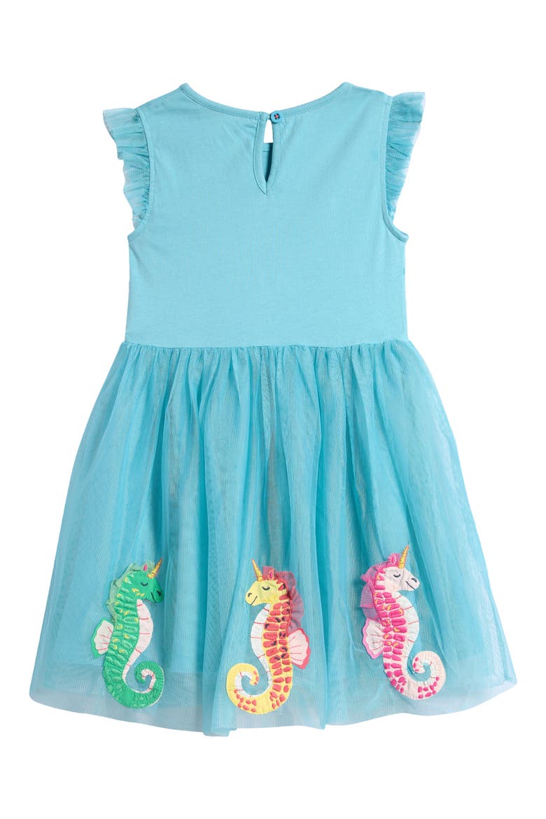 Kids' Seahorse Appliqué Mixed Media Dress, Alternate, color, AQUA SEA BLUE SEAHORSES