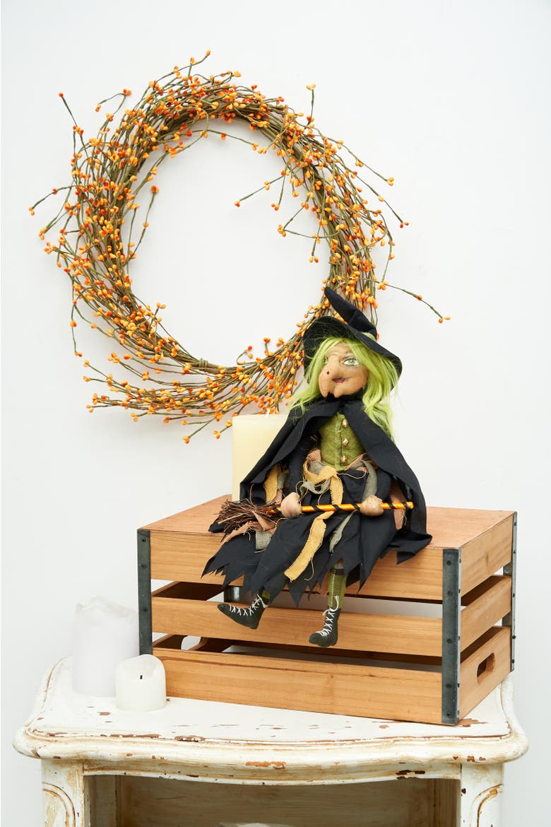 Hortense Little Witch on Broom Halloween Joe Spencer Gathered Traditions Figurine, Alternate, color, Black