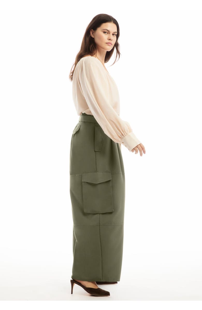 June + Vie High-Rise Wide-Leg Cargo Pants, Alternate, color, Dark Olive