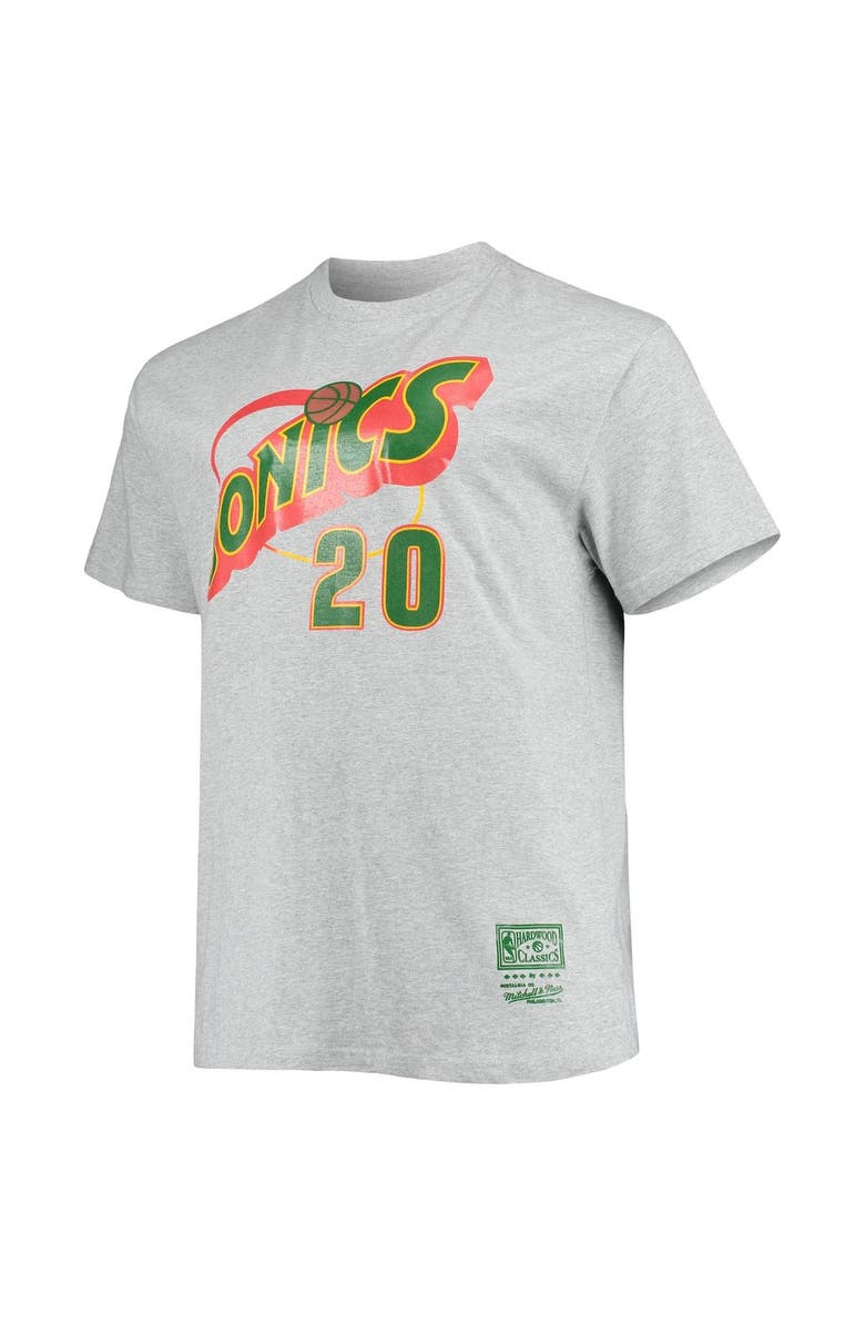 Mitchell & Ness Men's Mitchell & Ness Gary Payton Heathered Gray Seattle SuperSonics Big & Tall Hardwood Classics Name & Number T-Shirt, Alternate, color, Heather Gray