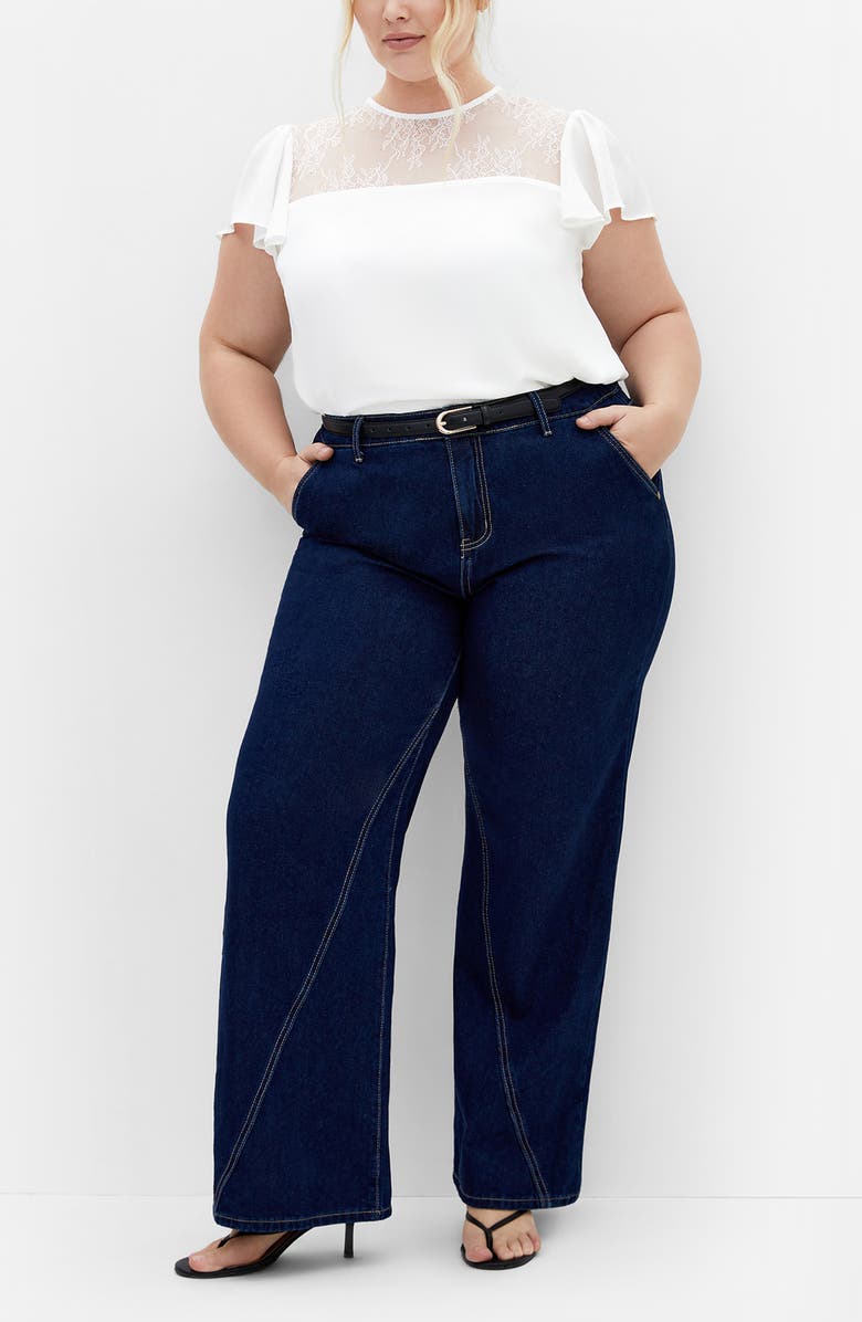 City Chic Malia Embroidered Lace Top, Alternate, color, Ivory