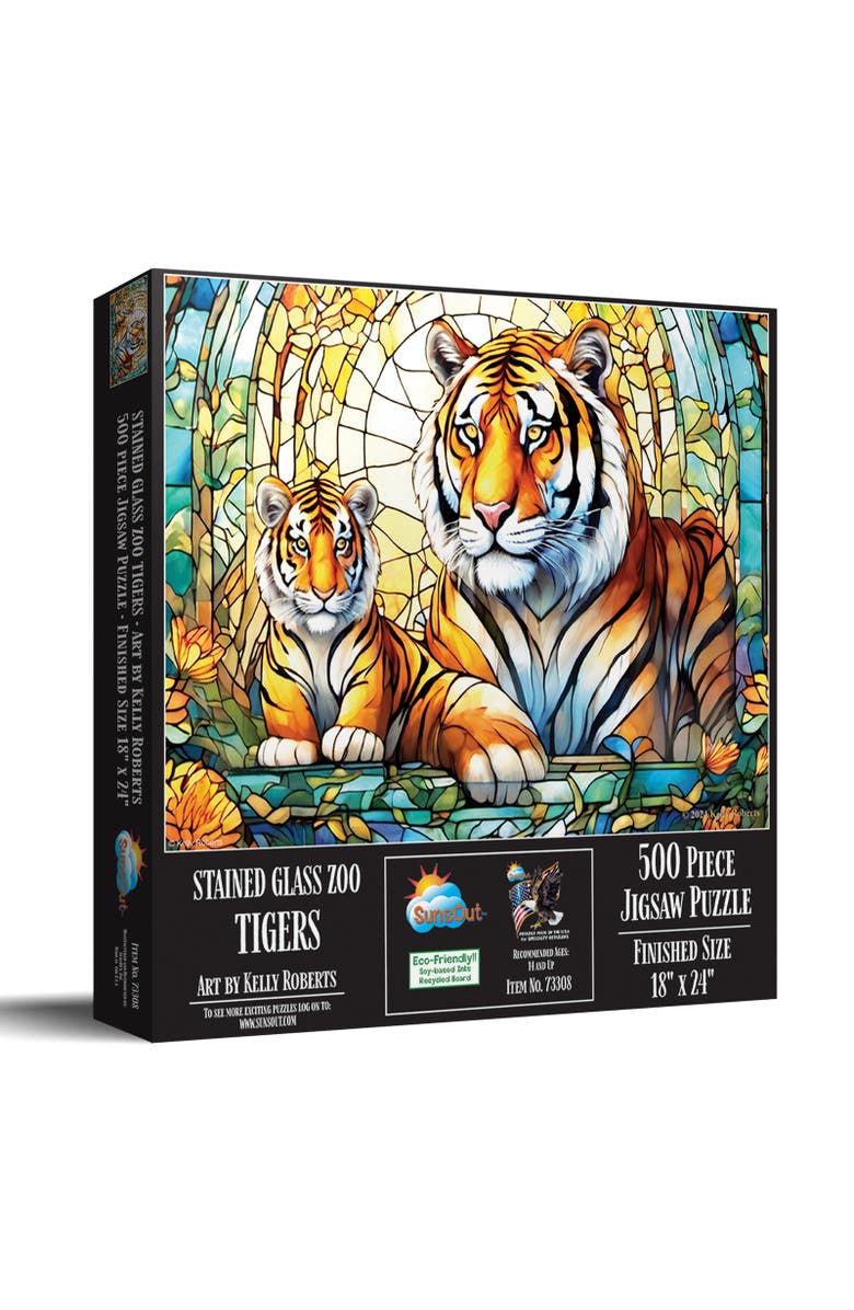 Sunsout Stained Glass Zoo Tigers 500 piece Jigsaw Puzzle for Adults, Main, color, Multicolor