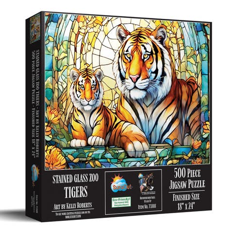 Stained Glass Zoo Tigers 500 piece Jigsaw Puzzle for Adults