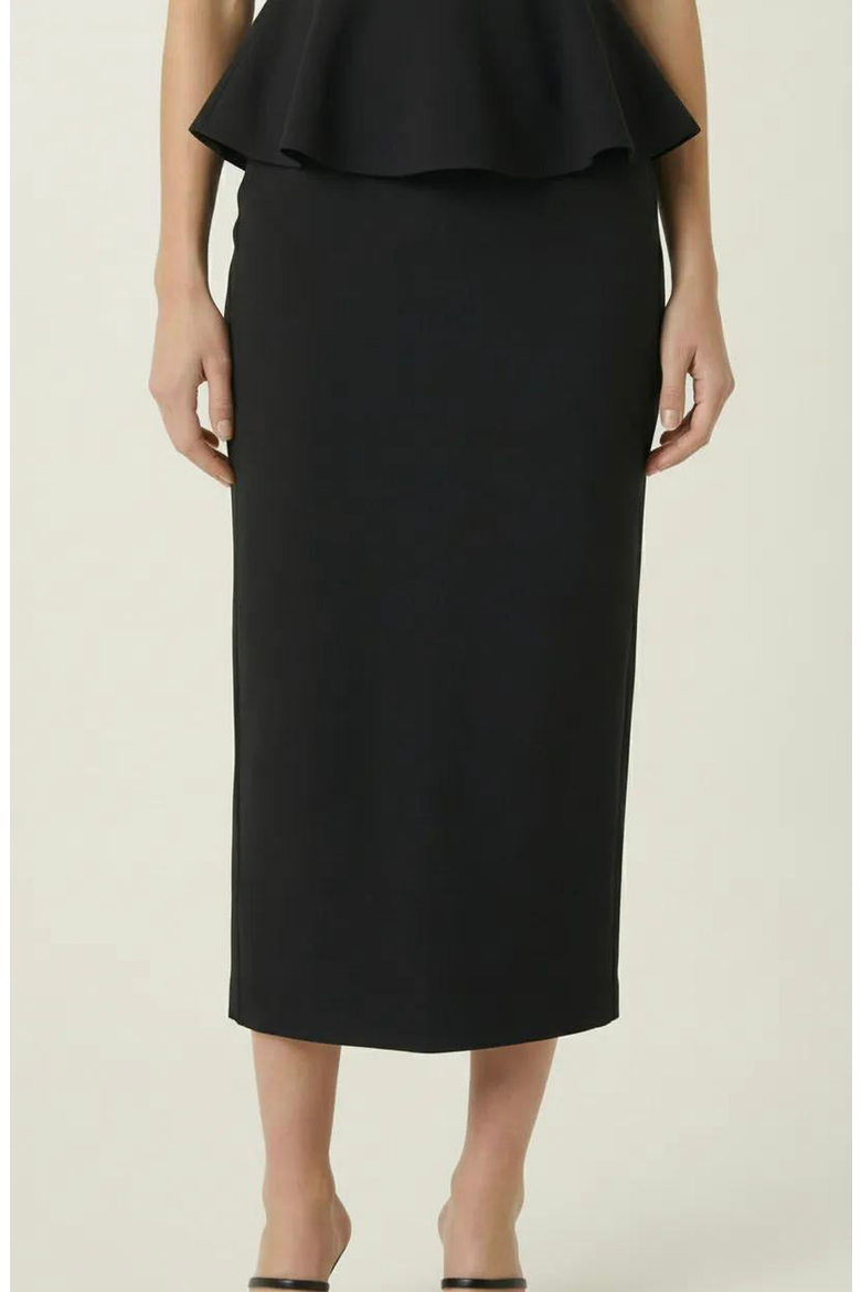 Sleeveless Peplum Top & Tailored Midi Skirt Set, Alternate, color, Black