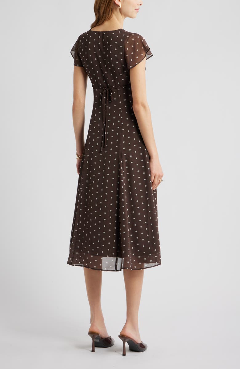 Open Edit Short Sleeve Godet Pleat Dress, Alternate, color, Brown- Ivory Corner Dot