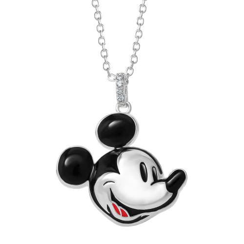 Disney 100th Anniversary Silver Plated Head Pendant, 18'' Chain In Metallic