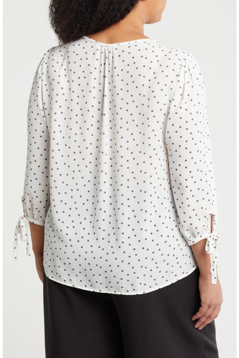 Polka Dot V-Neck Three-Quarter Sleeve Top, Alternate, color, IVORY