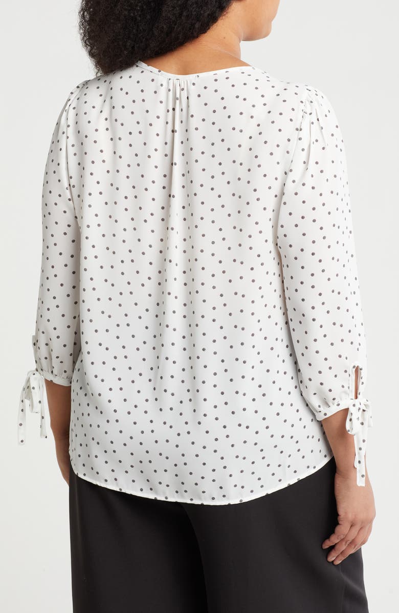 Renee C Polka Dot V-Neck Three-Quarter Sleeve Top, Alternate, color, Ivory