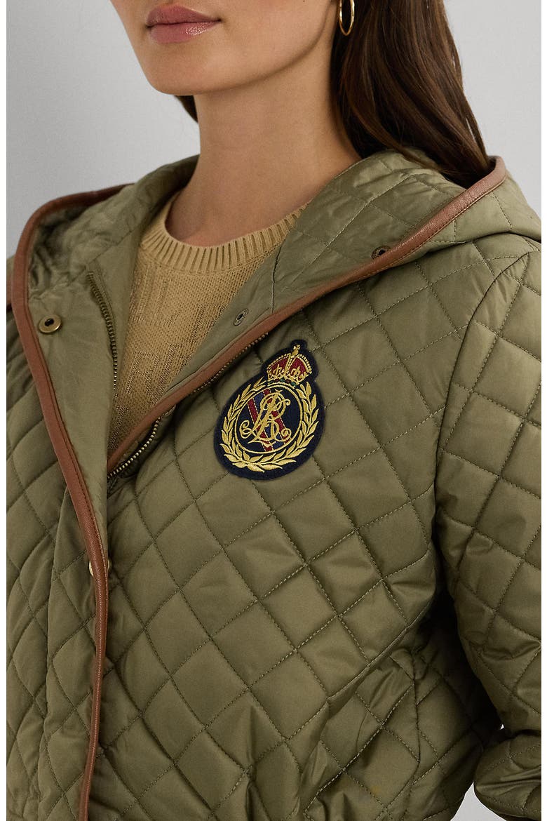 Crest Logo Quilted Coat, Alternate, color, OLIVE FERN