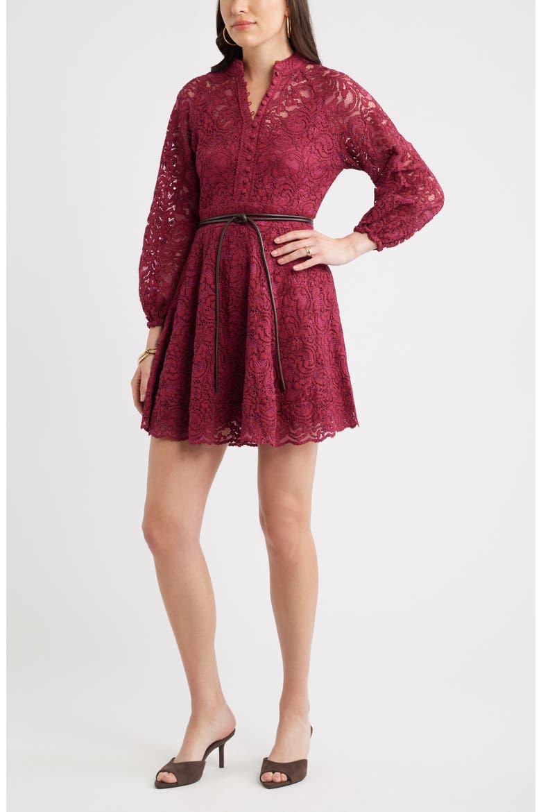 Lace Long Sleeve Minidress, Main, color, BURGUNDY BEET