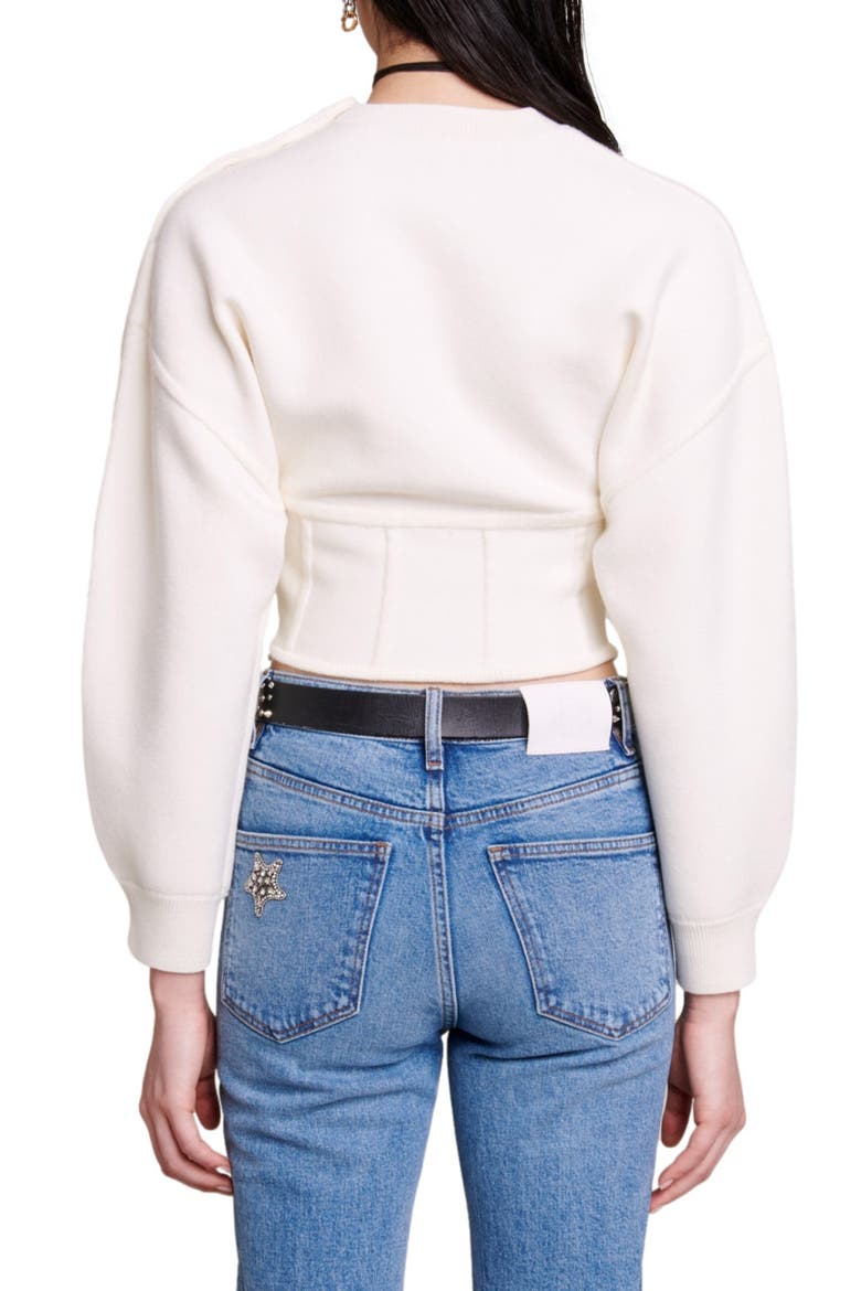 Crop Lantern Sleeve Corset Detail Sweater, Alternate, color, ECRU