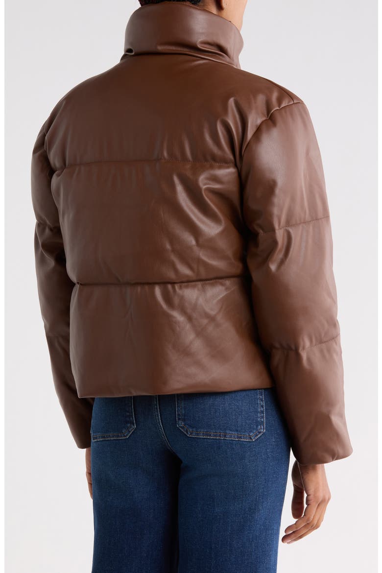 Faux Leather Puffer Jacket, Alternate, color, DARK BROWN