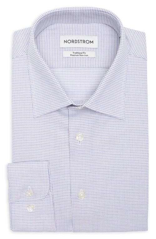 Nordstrom Traditional Fit Microcheck Premium Non-iron Cotton Dobby Dress Shirt In Blue