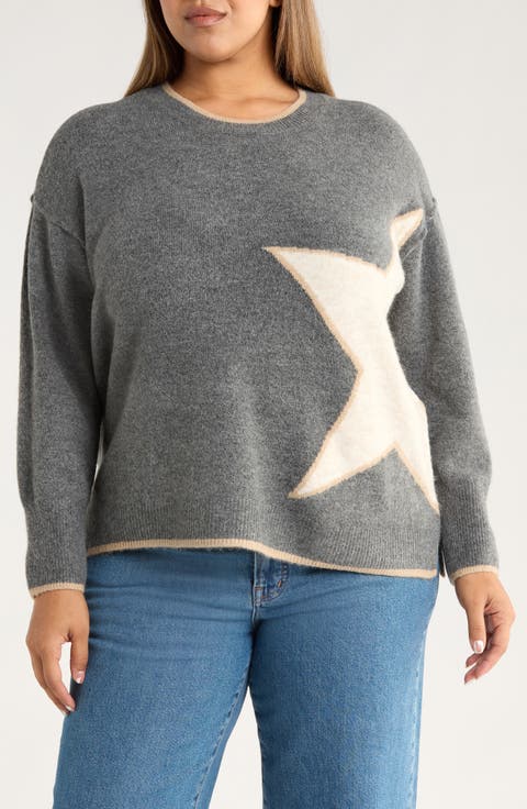 Star Detail Crewneck Sweater (Plus)