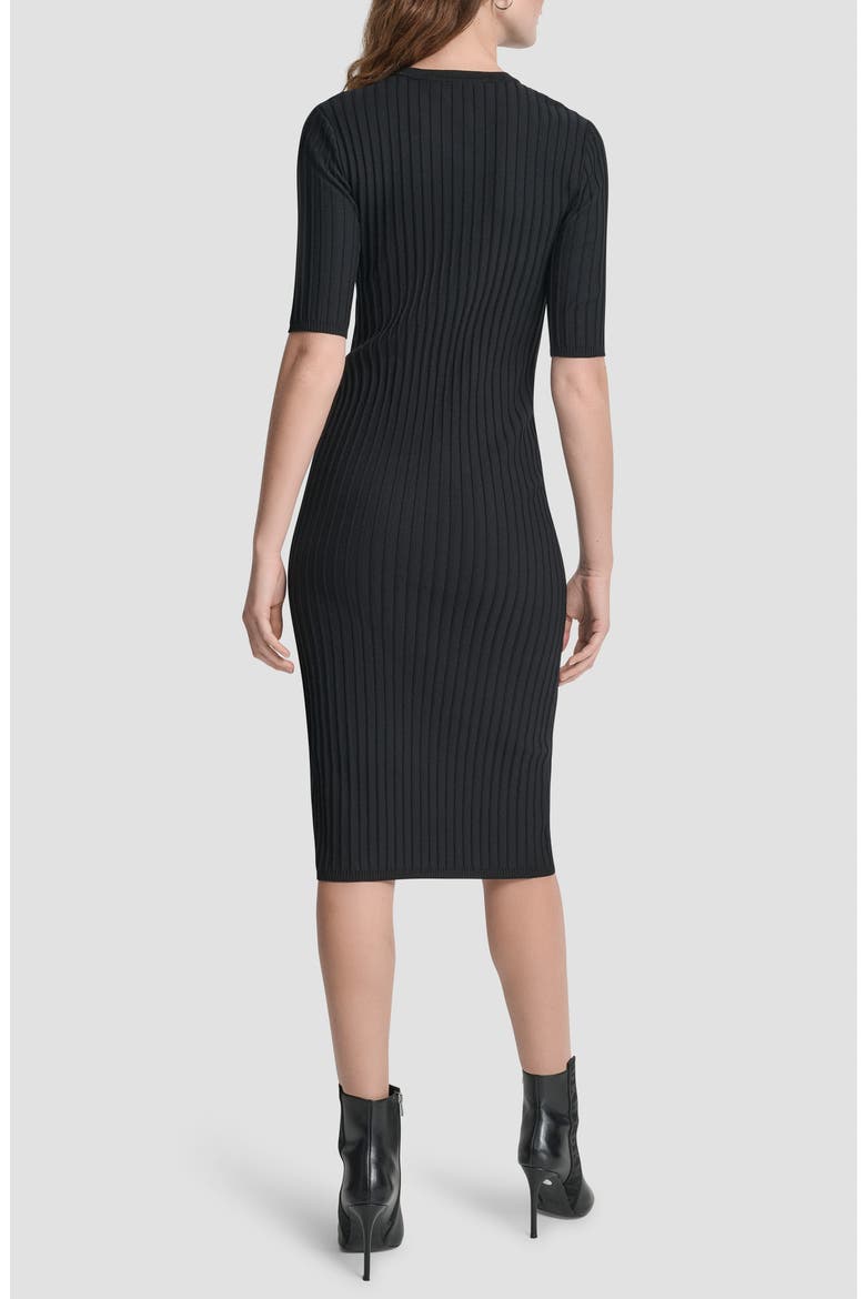 Ribbed Front Zip Sweater Dress, Alternate, color, BLACK