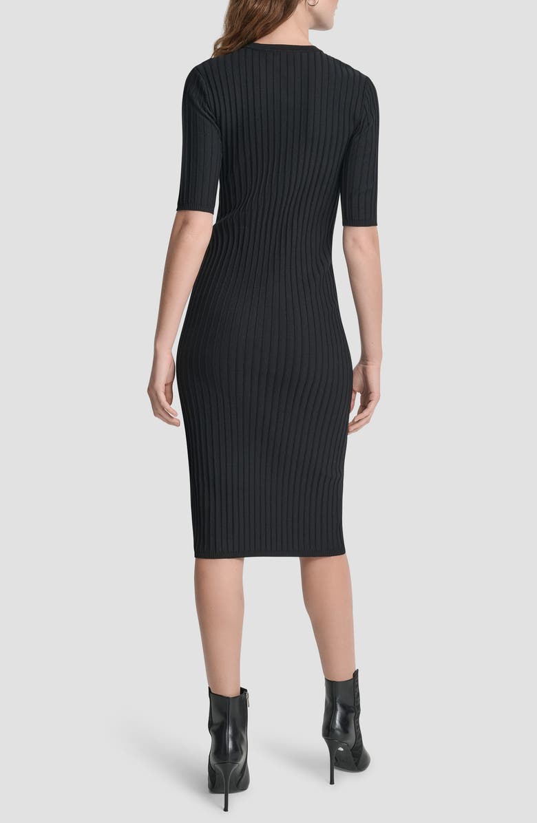DKNY Ribbed Front Zip Sweater Dress, Alternate, color, Black