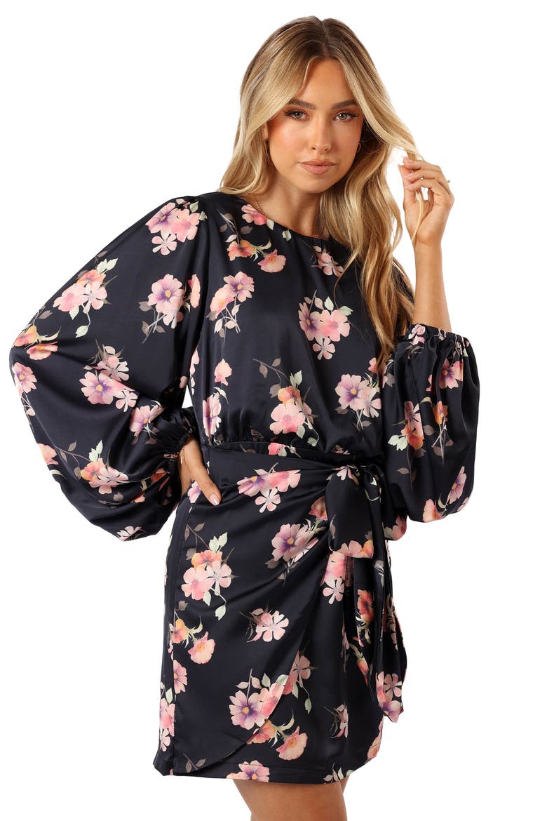 Emillia Floral Print Long Sleeve Minidress, Alternate, color, DARK FLORAL