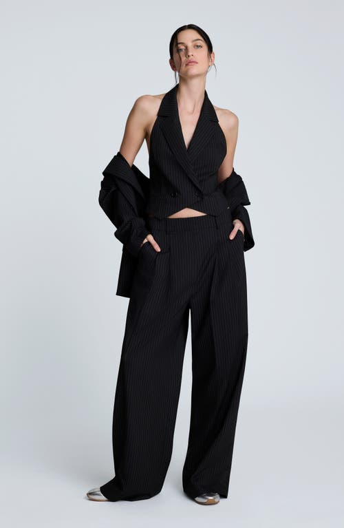 Kenneth Cole High Waist Pinstripe Wide Leg Pants In Black