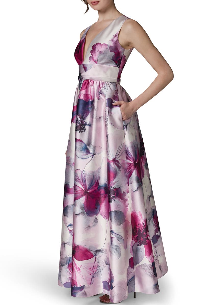 Donna Karan New York V-Neck Print Ballgown, Alternate, color, Sangria Multi