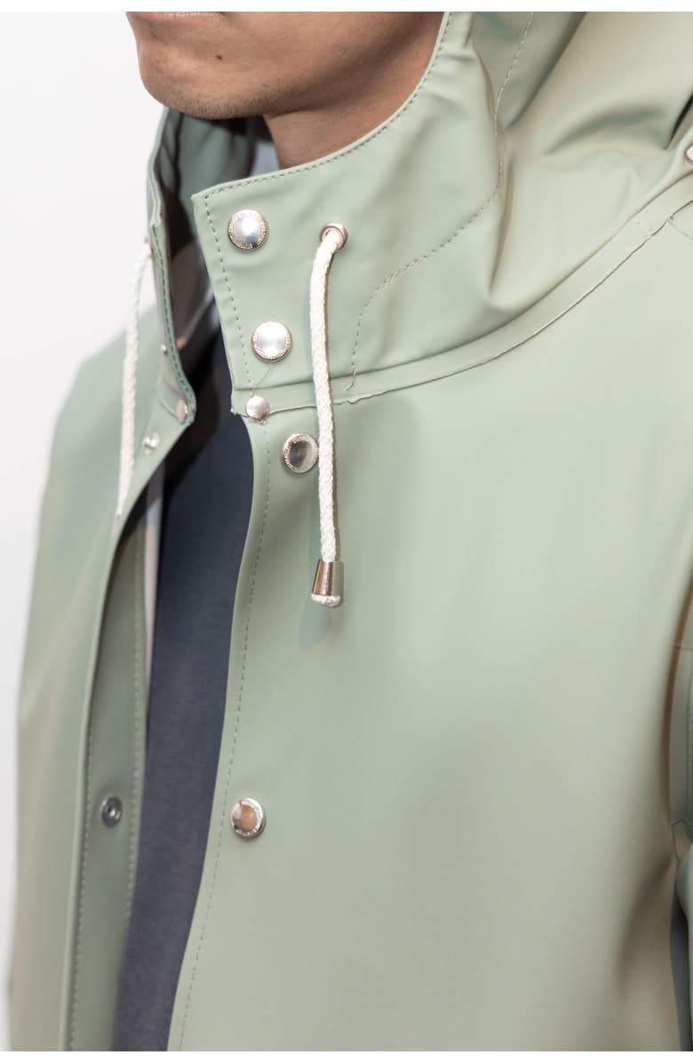 Stutterheim Stockholm Long Sleeve Hooded Raincoat, Alternate, color, Khaki Green