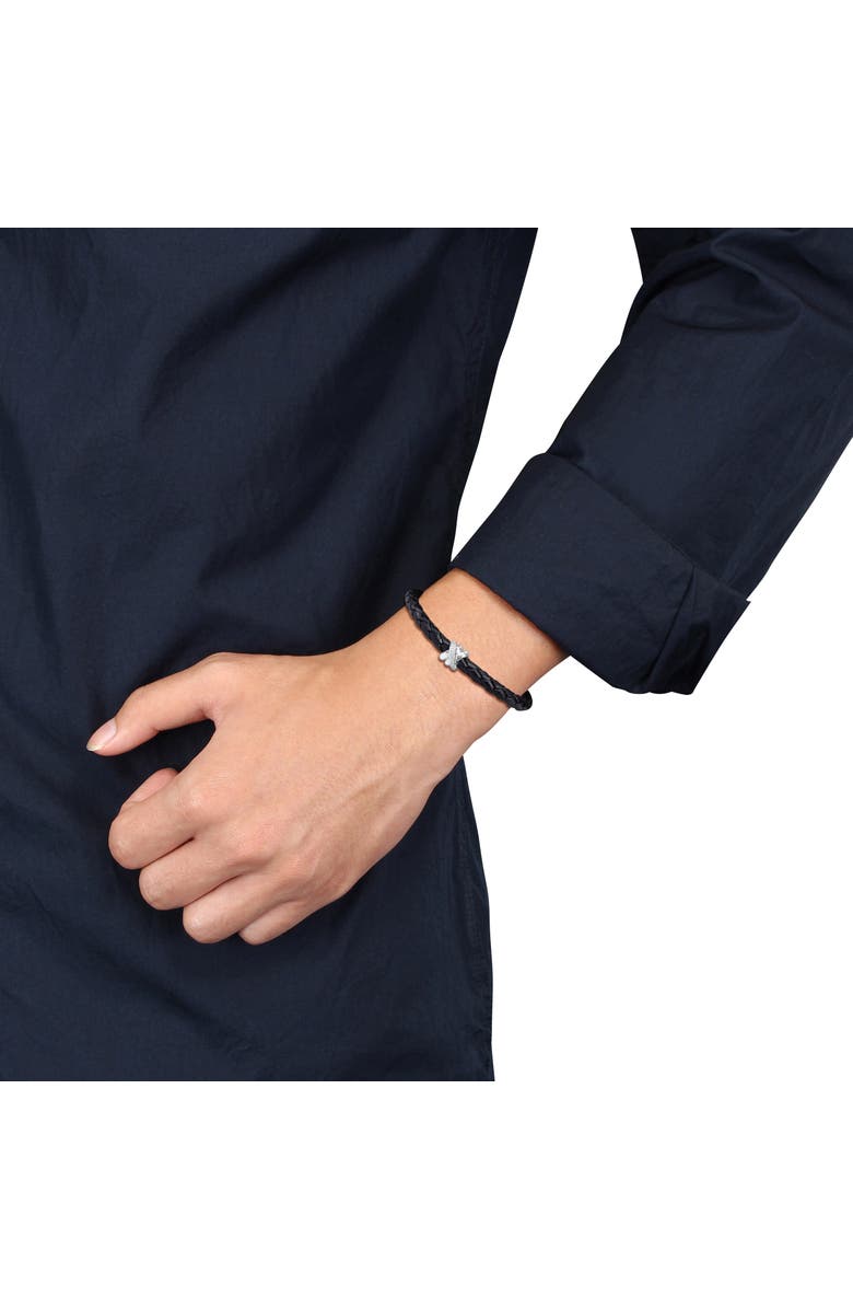 Julianna B. Diamond Crossover Motif Black Leather Bracelet 14k, Alternate, color, White Gold/Diamond