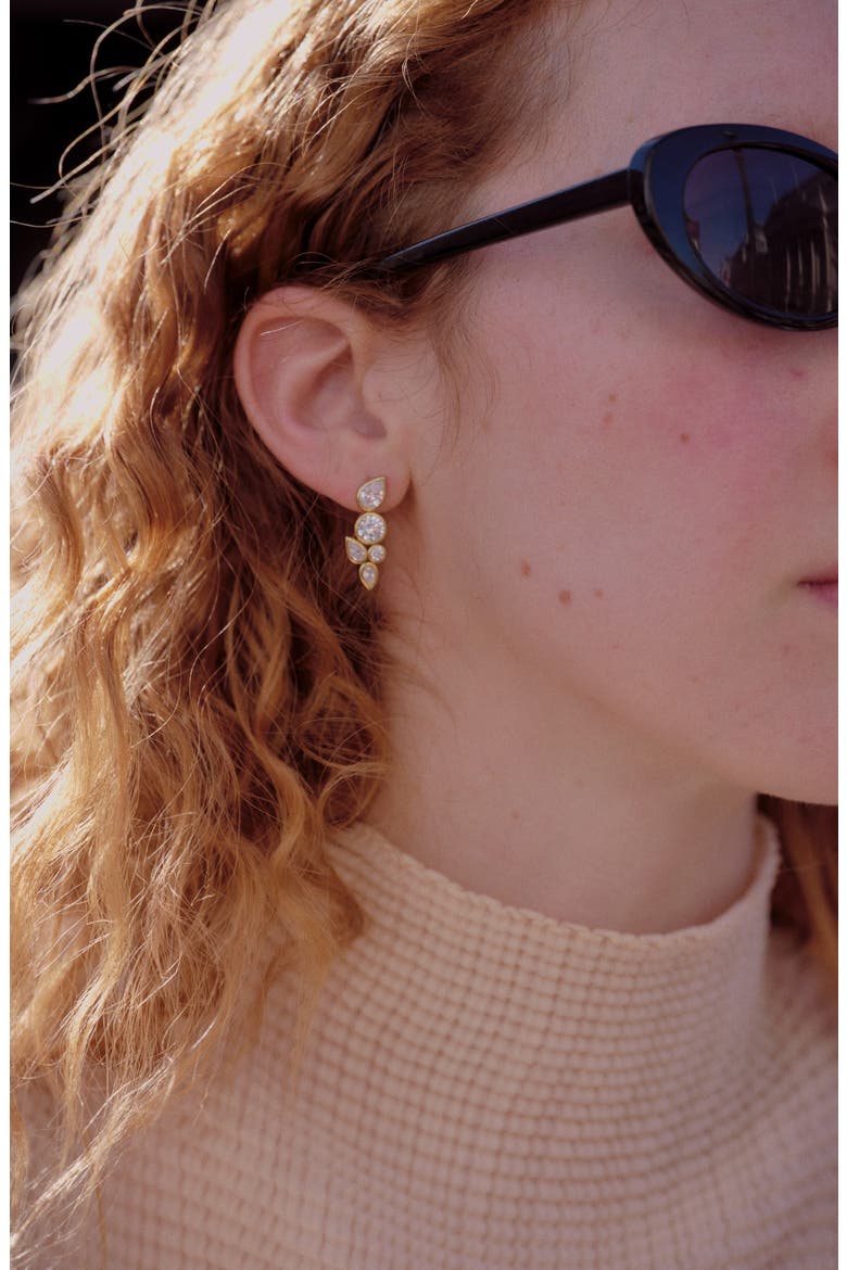 Like Peas in a Pod Cubic Zirconia Stud Earrings, Alternate, color, 18CT GOLD PLATED