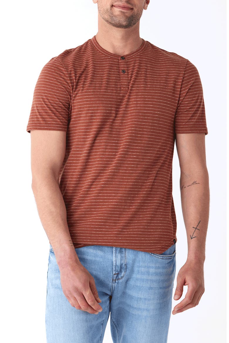 Stripe Short Sleeve Henley, Main, color, SANDALWOOD / ECRU
