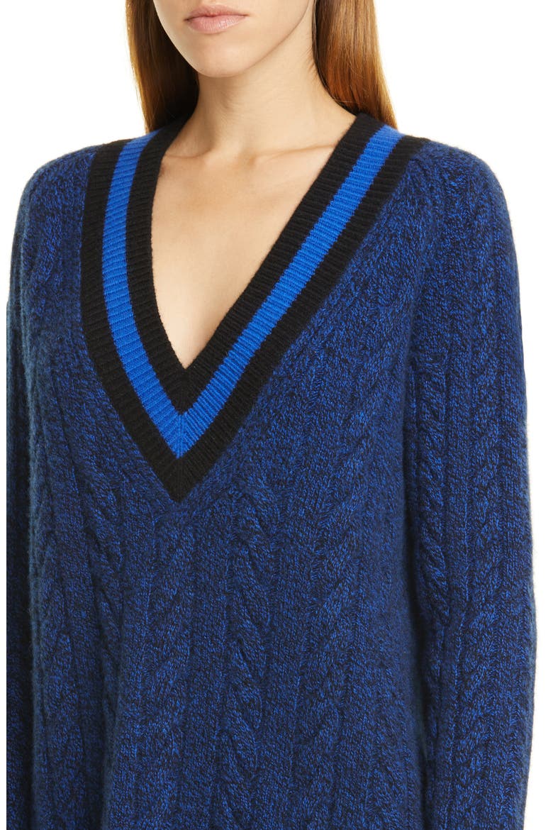 Theon Merino Wool Plunge Neck Tennis Sweater, Alternate, color, BLUE/ BLACK