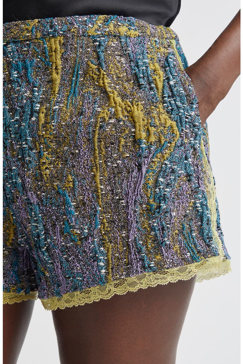 Pinky Embellished Abstract Jacquard Shorts, Alternate, color, YELLOW