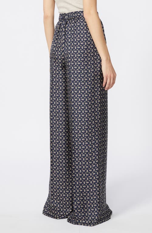 Max Mara Paisley Monogram Silk Wide Leg Pants In Blue