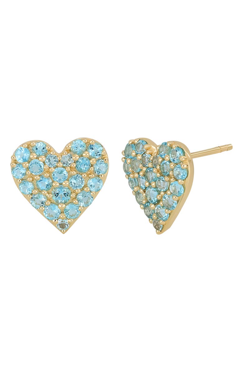 Bony Levy 14K Gold Blue Topaz Heart Stud Earrings, Main, color, 