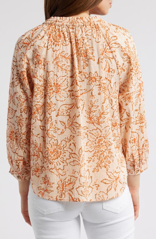 Wit & Wisdom Floral Cotton Peasant Top In Peach Pie/clementine Multi