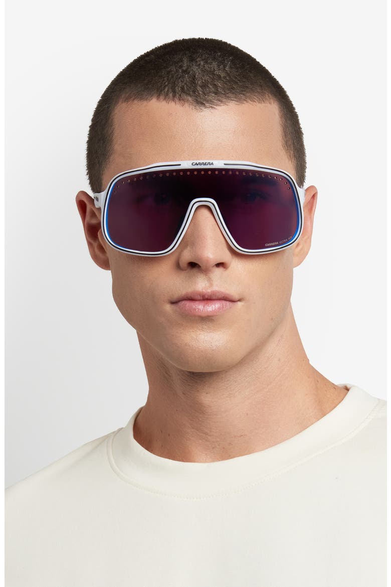 C Sport 99mm Mask Shield Sunglasses, Alternate, color, MATTE WHITE/ BLUE ML HC