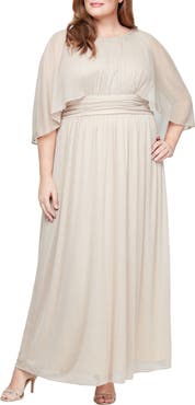 SL FASHIONS Glitter Capelet Chiffon Gown