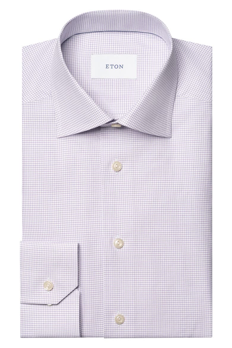 Contemporary Fit Check Cotton Twill Dress Shirt, Alternate, color, LIGHT PURPLE