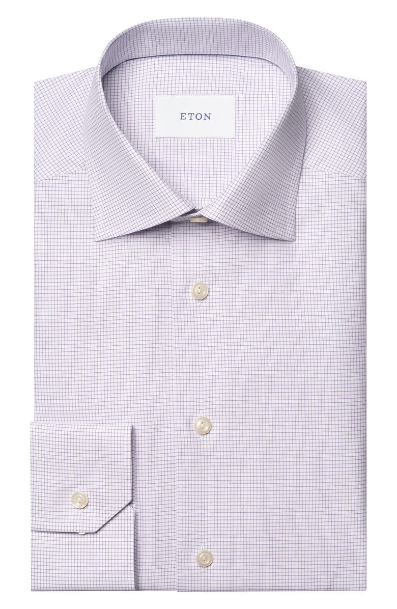 Eton Contemporary Fit Check Cotton Twill Dress Shirt, Alternate, color, Light Purple