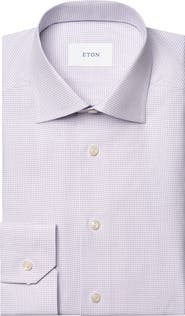 Eton Contemporary Fit Check Cotton Twill Dress Shirt