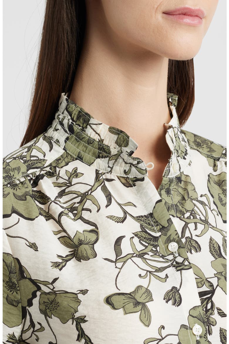 Ruffle Button-Up Shirt, Alternate, color, IVORY- GREEN SMALL FLORAL