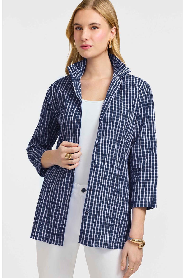Carolina Crinkled Gingham Cotton Blend Shirt Jacket, Alternate, color, NAVY/ WHITE