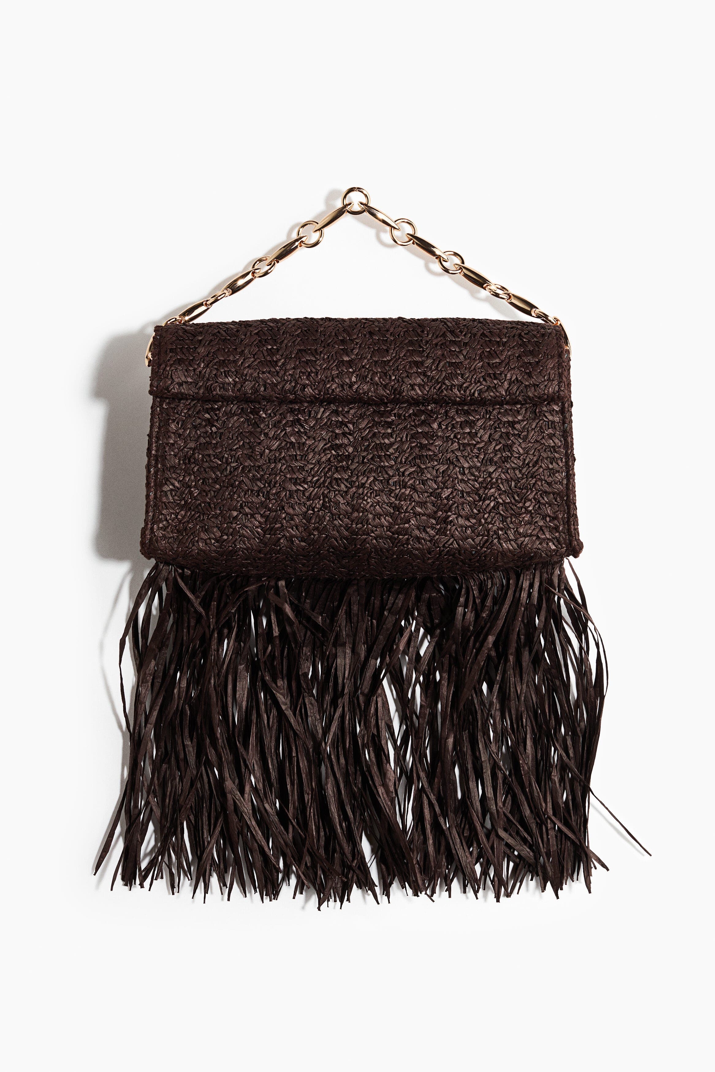 H&m Fringed Straw Clutch In Brown
