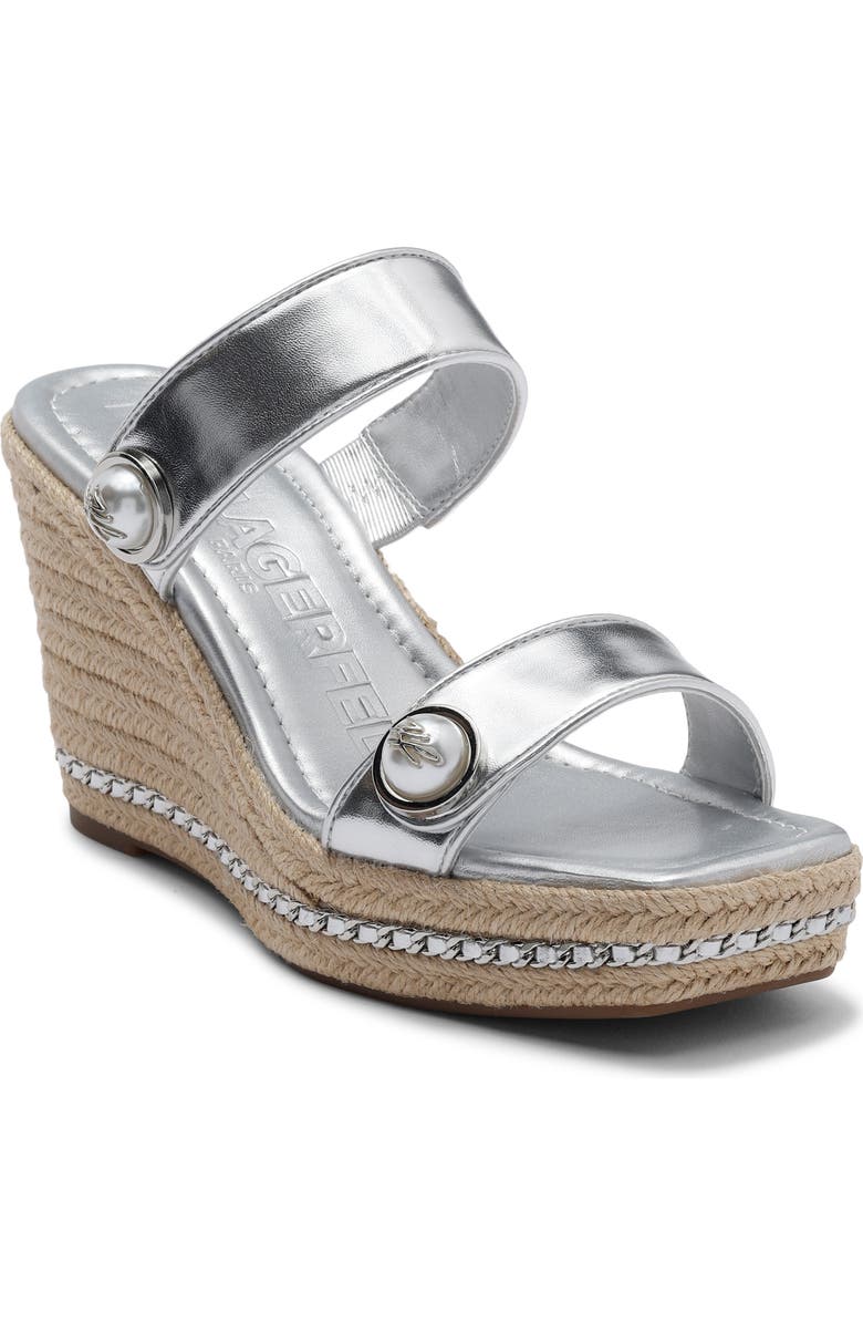 KARL LAGERFELD PARIS Carsen Wedge Espadrille Sandal, Main, color, Silver
