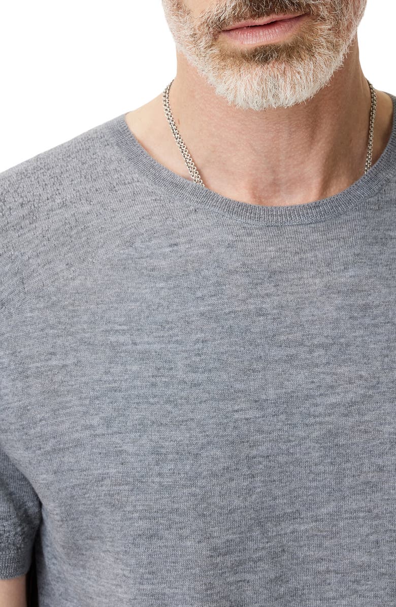 John Varvatos Alvito Regular Fit Short Sleeve Wool Sweater, Alternate, color, Med Grey