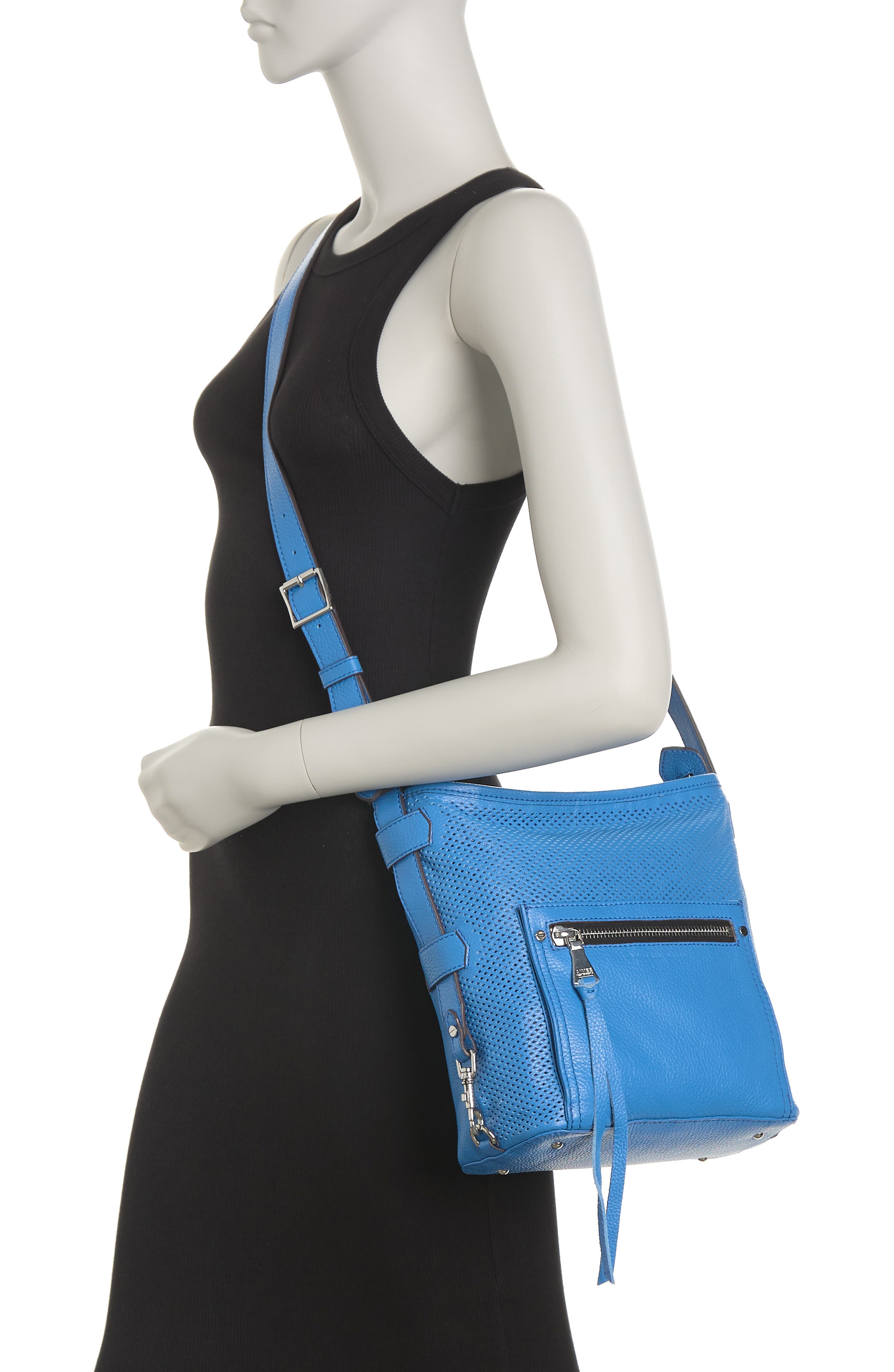 KESTENBERG Misfit Perforated Leather Crossbody Bag, Alternate, color, SKY BLUE