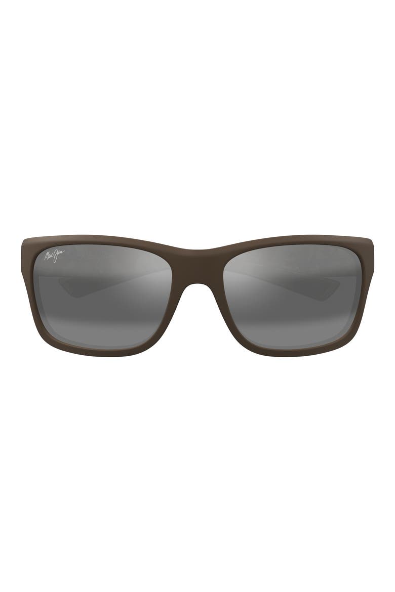 'Ano Nui 63mm Oversize PolarizedPlus2® Rectangular Wrap Sunglasses, Main, color, BROWN/ NEUTRAL GREY