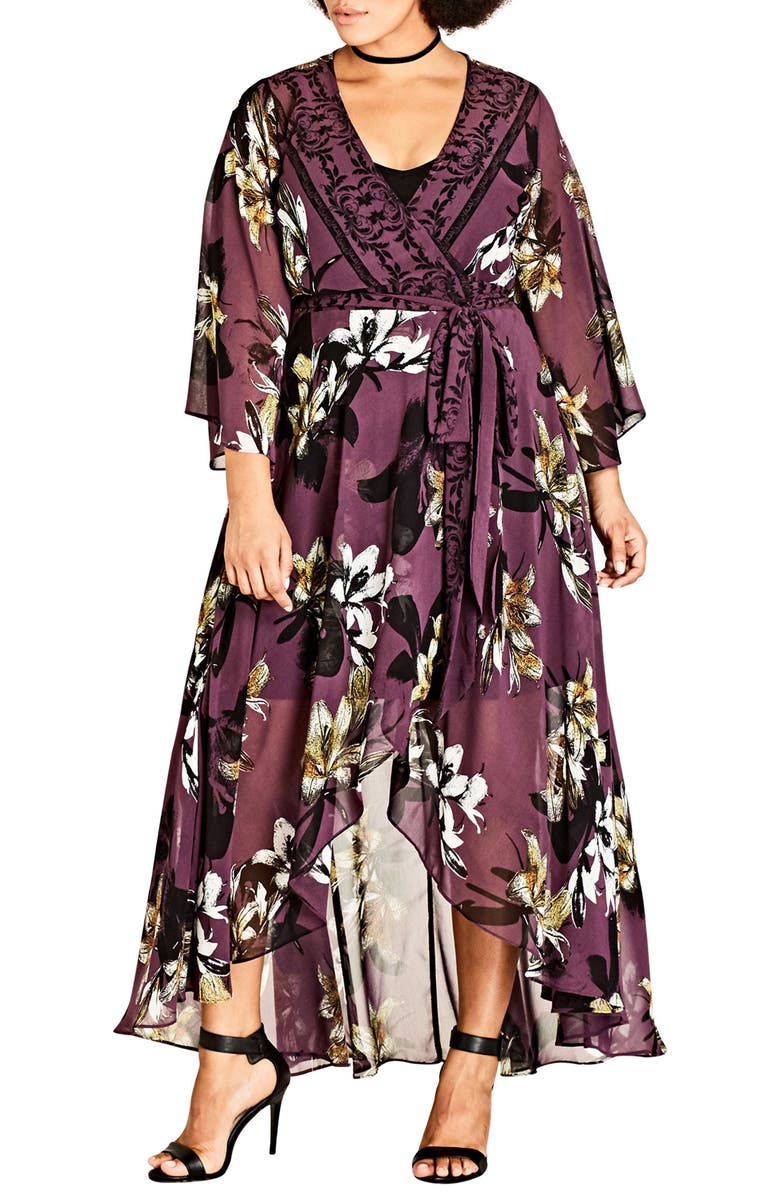 City Chic Burgundy Lily Maxi Dress, Main, color, 