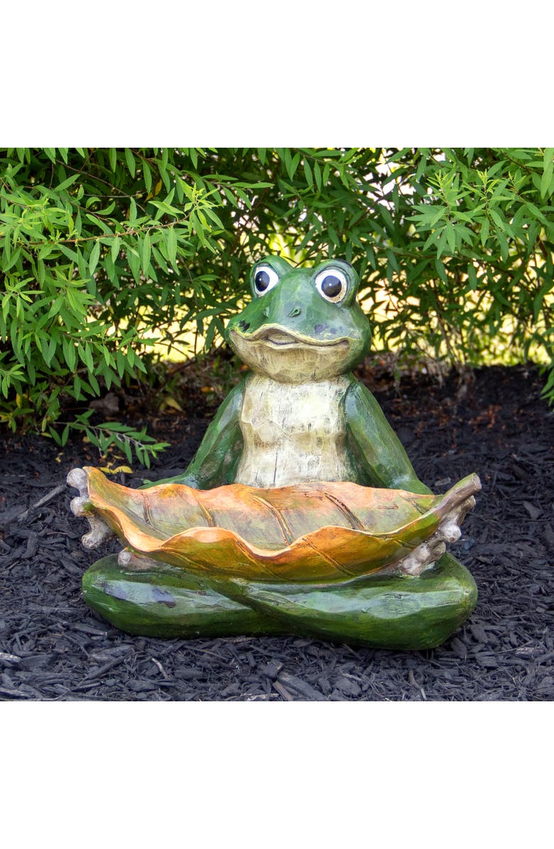 Northlight 14" Green Frog with Leaf Birdfeeder Outdoor Garden Statue, Alternate, color, Green