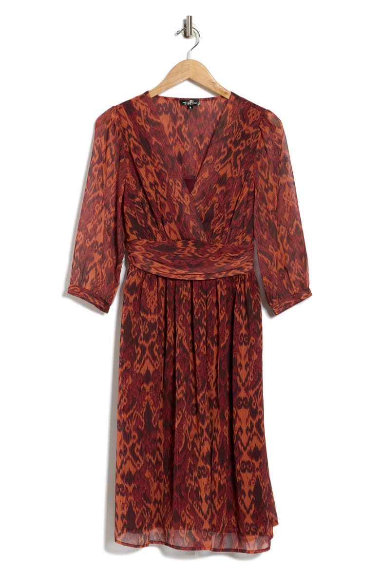 Naomi Faux Wrap Dress, Alternate, color, BURGUNDY IKAT