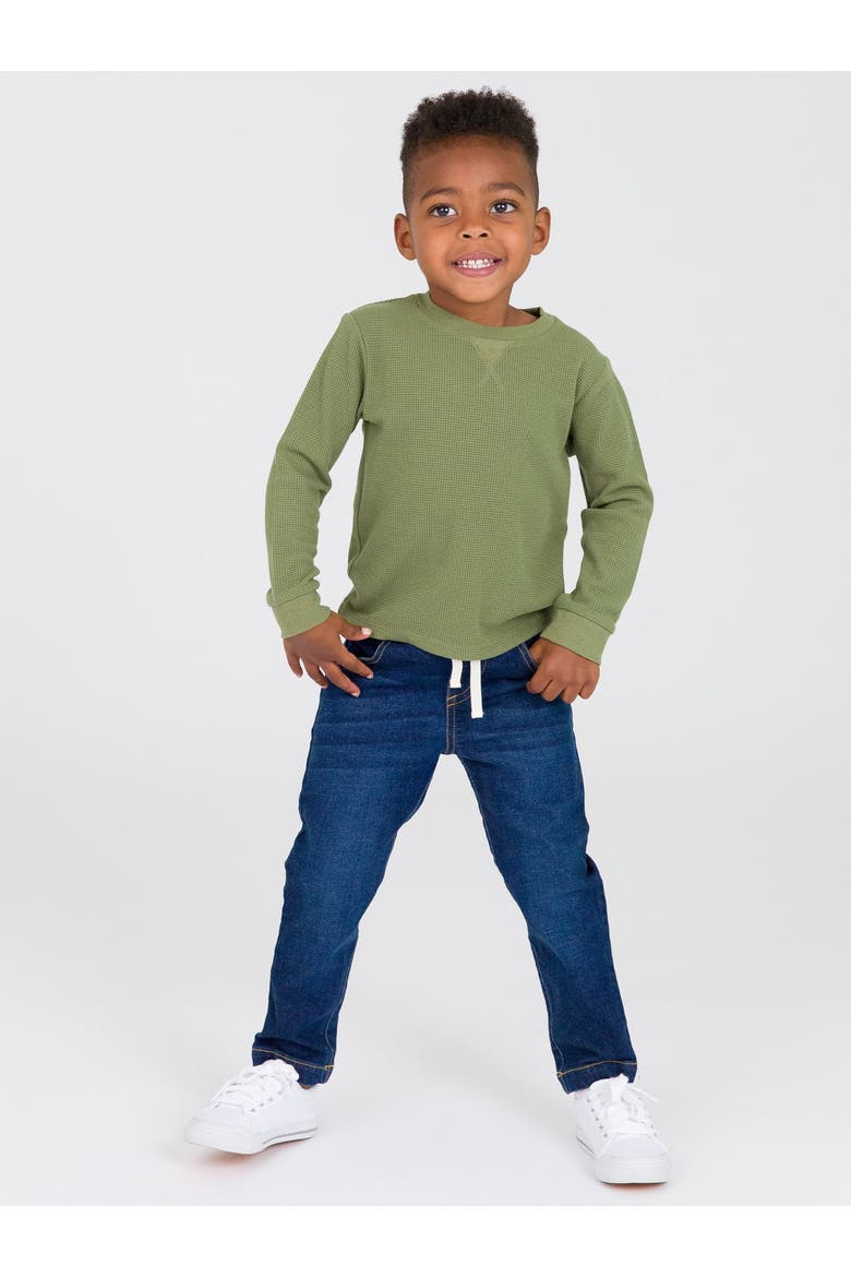 Baby Boys Waffle Knit Long Sleeve Crew Neck Shirt, Alternate, color, Dusty Olive