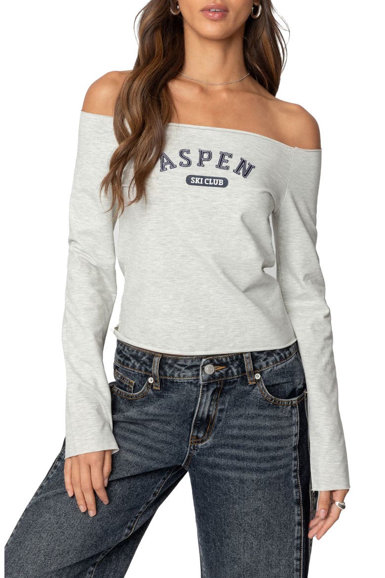 Ski Club Off the Shoulder Top, Main, color, GRAY-MELANGE