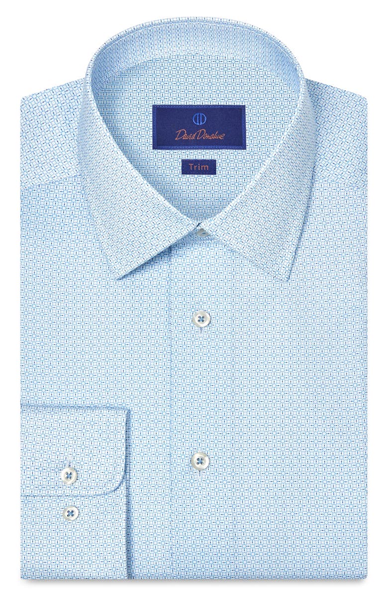 David Donahue Trim Fit Geometric Print Cotton Dress Shirt, Main, color, Sky